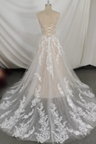 Sparkly V Neck Lace Wedding Dress Bridal Gown With Court Train-Pgmdress