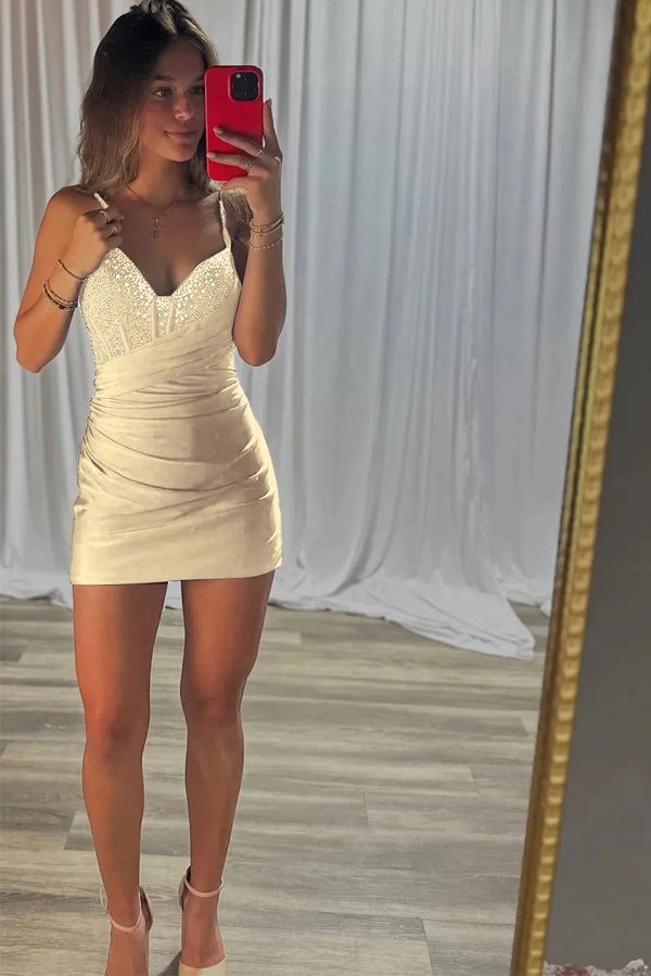 Sparkly Royal Blue Bodycon Corset Homecoming Dress With Beading-Pgmdress