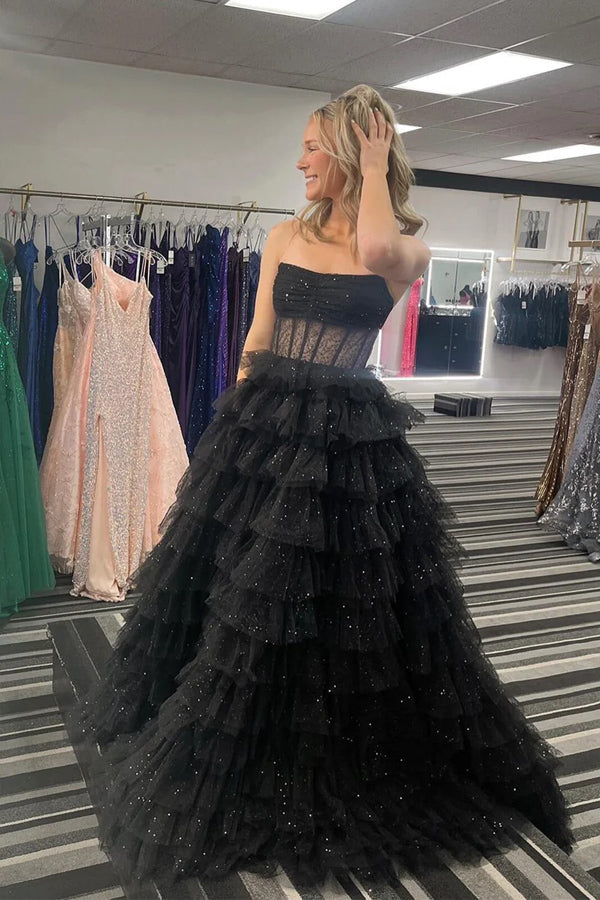 princess polly baby blue dress Sparkly Tulle Tiered Ruffles Gold Prom Dress Strapless Evening Dress –  Pgmdress