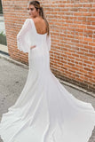 Square Neck Long Sleeves Satin Mermaid Wedding Dress With Court Train-Pgmdress
