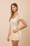 Square Neck Short Champagne Homecoming Dress With Appliques PD549