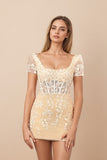 Square Neck Short Champagne Homecoming Dress With Appliques PD549