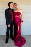 Strapless Appliques Fitted Burgundy Prom Dress Party Dress PSK682