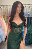 Strapless Beaded Mermaid Hunter Green Prom Dress with Slit PSK590-Pgmdress