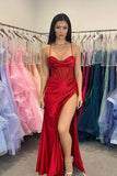 Strapless Beaded Mermaid Hunter Green Prom Dress with Slit PSK590-Pgmdress