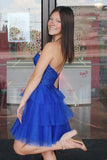 Strapless Corset Royal Blue Short Homecoming Dress with Ruffles-Pgmdress