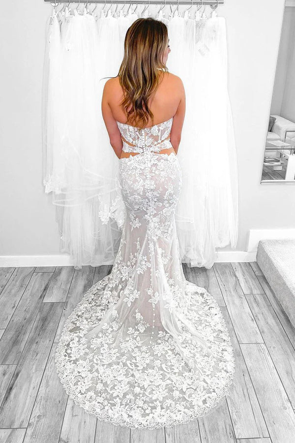 Strapless Elegant Mermaid Wedding Dress With Lace Appliques WD756-Pgmdress