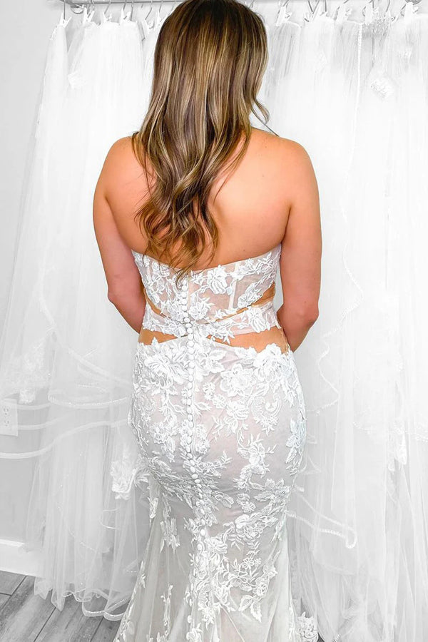 Strapless Elegant Mermaid Wedding Dress With Lace Appliques WD756-Pgmdress