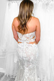 Strapless Elegant Mermaid Wedding Dress With Lace Appliques WD756-Pgmdress