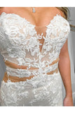 Strapless Elegant Mermaid Wedding Dress With Lace Appliques WD756-Pgmdress