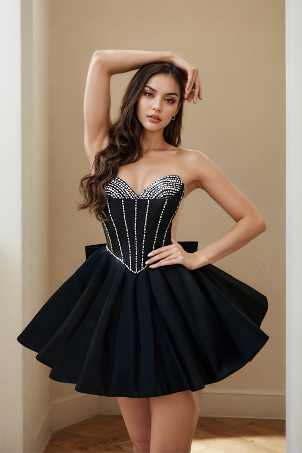 Strapless Sweetheart Light Blue Short Homecoming Dress With Beading-Pgmdress