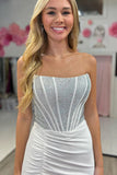 Strapless White Mermaid Long Prom Dresses With Beading  PSK574-Pgmdress