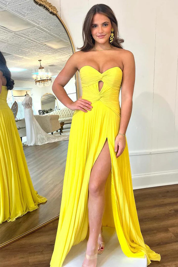 Strapless Keyhole Pleated A-Line Hot Pink Long Prom Dress PSK481-Pgmdress