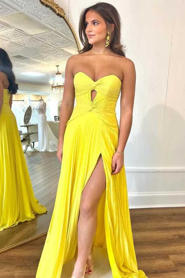 Strapless Keyhole Pleated A-Line Hot Pink Long Prom Dress PSK481-Pgmdress