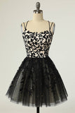 Straps Black Appliques Short Prom Dress Homecoming Dress with Sequins  PD475-Pgmdress