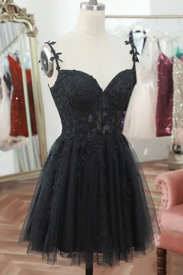 Straps Sweetheart Lace Cute Black Homecoming Dress Cocktail Dress US10 / Custom Color Straps Sweetheart Lace Cute Black Homecoming Dress Cocktail Dress US10 / Custom Color