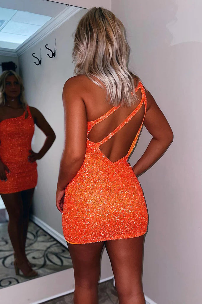 Robe de cocktail courte sans manches à une épaule élégante et scintillante PD494