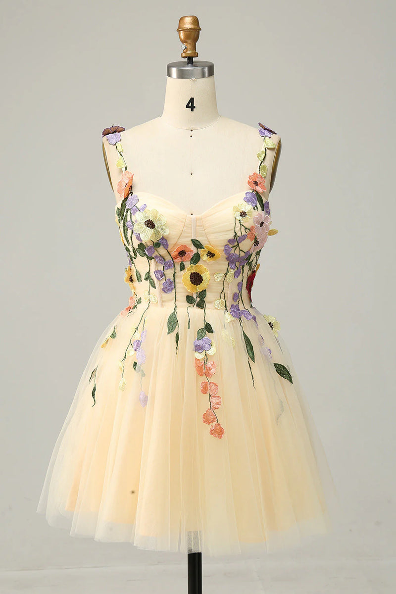 Sweatheart Tulle Champagne Homecoming Dress Short Prom Dress-Pgmdress