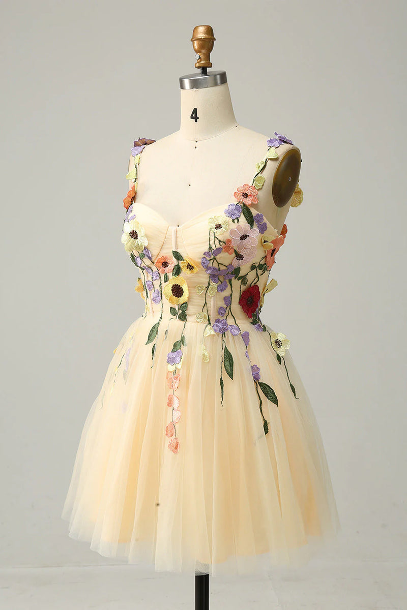 Sweatheart Tulle Champagne Homecoming Dress Short Prom Dress-Pgmdress