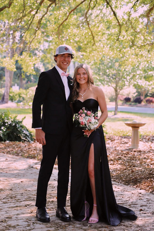 Sweetheart Black Corset Long Prom Dress with Split PSK593 US8 / Black Sweetheart Black Corset Long Prom Dress with Split PSK593 US8 / Black