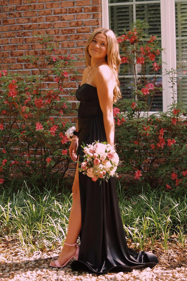 Sweetheart Black Corset Long Prom Dress With Split PSK593-Pgmdress