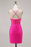Sweetheart Corset Ruched Tight Fuchsia Short Homecoming Dress-Pgmdress