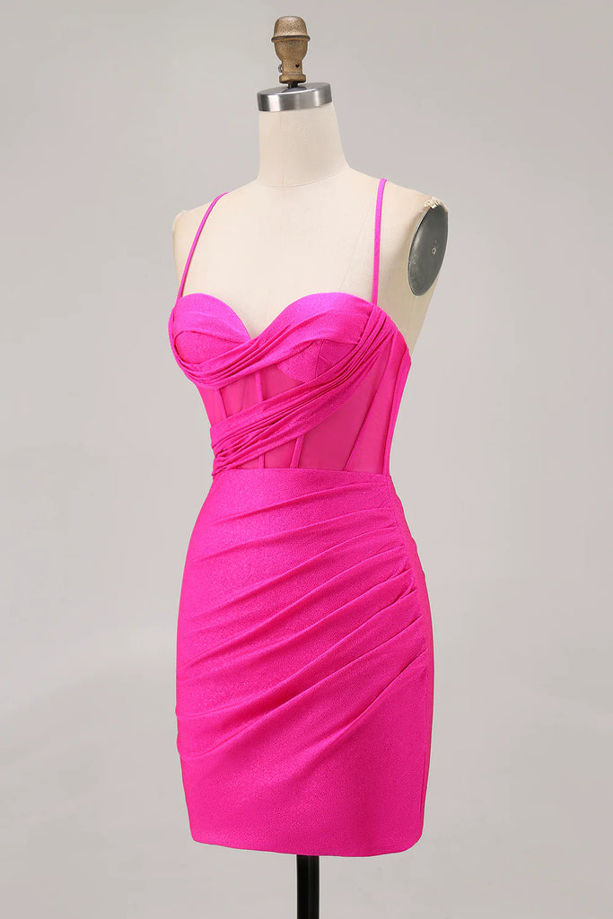 Sweetheart Corset Ruched Tight Fuchsia Short Homecoming Dress-Pgmdress
