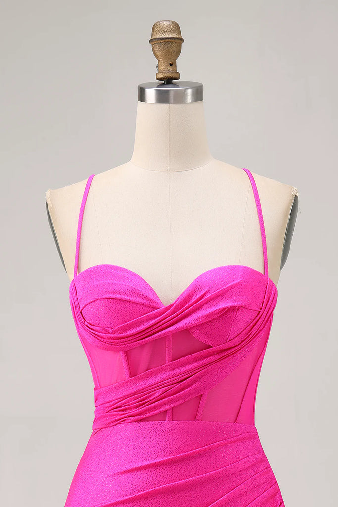 Sweetheart Corset Ruched Tight Fuchsia Short Homecoming Dress-Pgmdress
