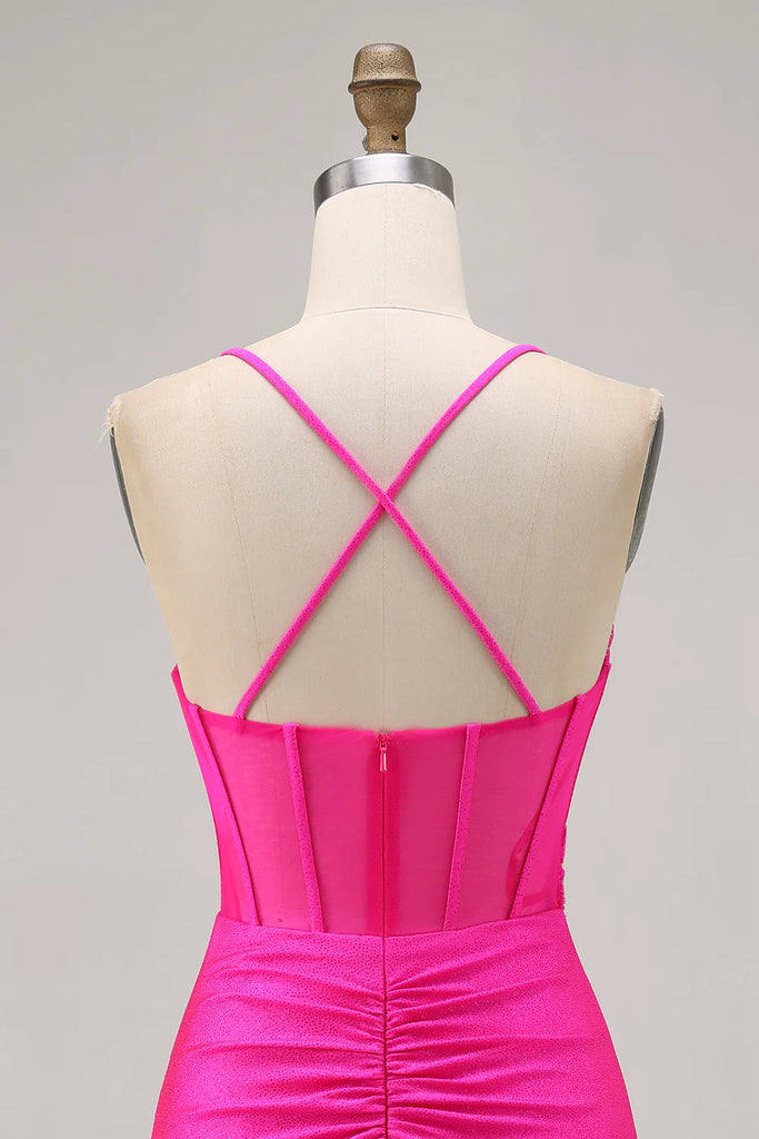 Sweetheart Corset Ruched Tight Fuchsia Short Homecoming Dress-Pgmdress