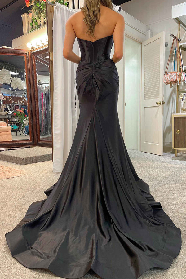 Sweetheart Cut Mermaid Black Long Prom Dress with Slit PSK533-Pgmdress