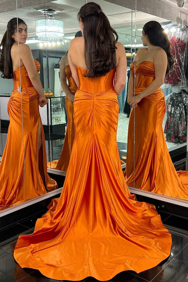 Sweetheart Cut Mermaid Orange Long Prom Dress with Slit PSK533-Pgmdress
