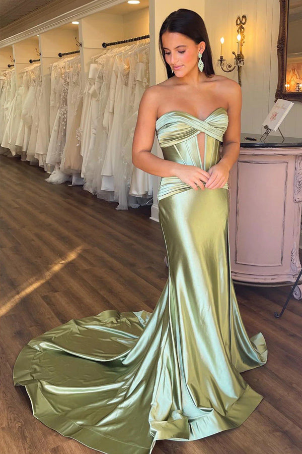 Sweetheart Cut Mermaid Sage Green Long Prom Dress with Slit PSK533-Pgmdress