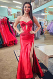 Sweetheart Cut Mermaid Red Long Prom Dress with Slit PSK533-Pgmdress