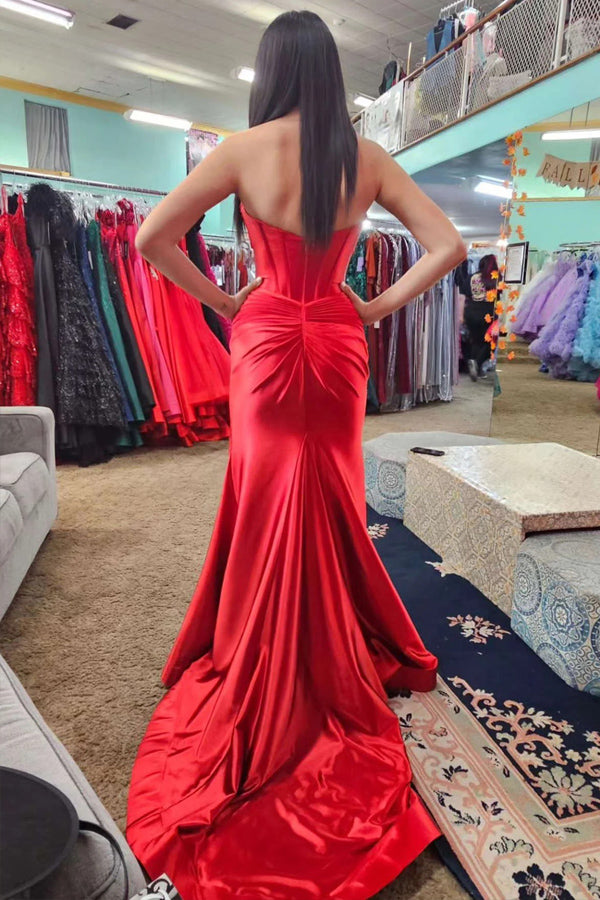 Sweetheart Cut Mermaid Red Long Prom Dress with Slit PSK533-Pgmdress