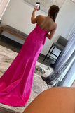 Robe de bal longue fourreau rose vif avec nœud et cœur PSK540