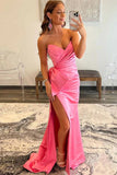 Robe de bal longue fourreau rose vif avec nœud et cœur PSK540