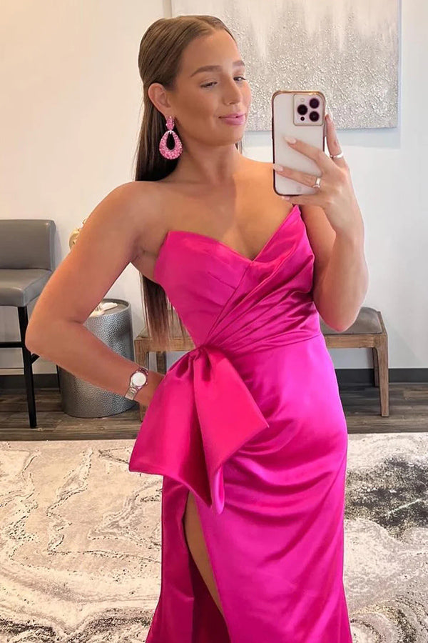 Robe de bal longue fourreau rose vif avec nœud et cœur PSK540
