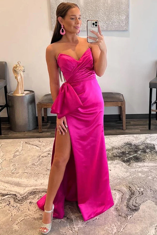 Sweetheart Hot Pink Sheath Long Prom Dress with Bow PSK540 US18 / Custom Color Sweetheart Hot Pink Sheath Long Prom Dress with Bow PSK540 US18 / Custom Color