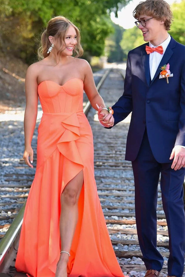 couple prom dresses Sweetheart Mermaid Orange Long Prom Dress with Slit PSK592 US10 / Custom Color