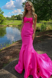 Robe de bal longue en satin rose à col en cœur et sirène PSK652