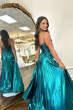 Sweetheart Metallic Pleated Emerald Green Long Prom Dress PSK591-Pgmdress