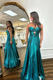 Sweetheart Metallic Pleated Emerald Green Long Prom Dress PSK591-Pgmdress