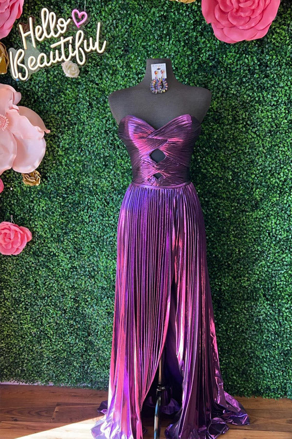 green emerald velvet dress Sweetheart Metallic Pleated Emerald Green Long Prom Dress PSK591 US18 / Purple