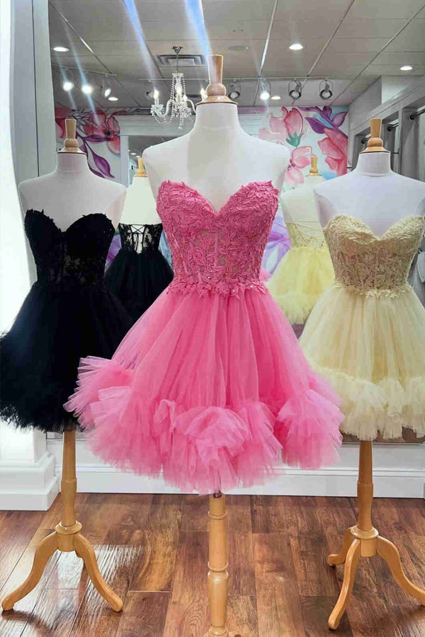 Sweetheart Sheer Corset Ruffle Light Blue Homecoming Dress PD531-Pgmdress