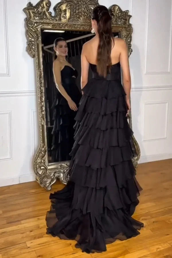 Sweetheart Strapless Chiffon Flower Long Prom Dress with Slit PSK665-Pgmdress