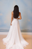 Sweetheart Straps White Tulle Beach Wedding Dress with Beading