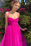 Sweetheart Tea Length Hot Pink Prom Dress Simple Prom Dress PSK565-Pgmdress