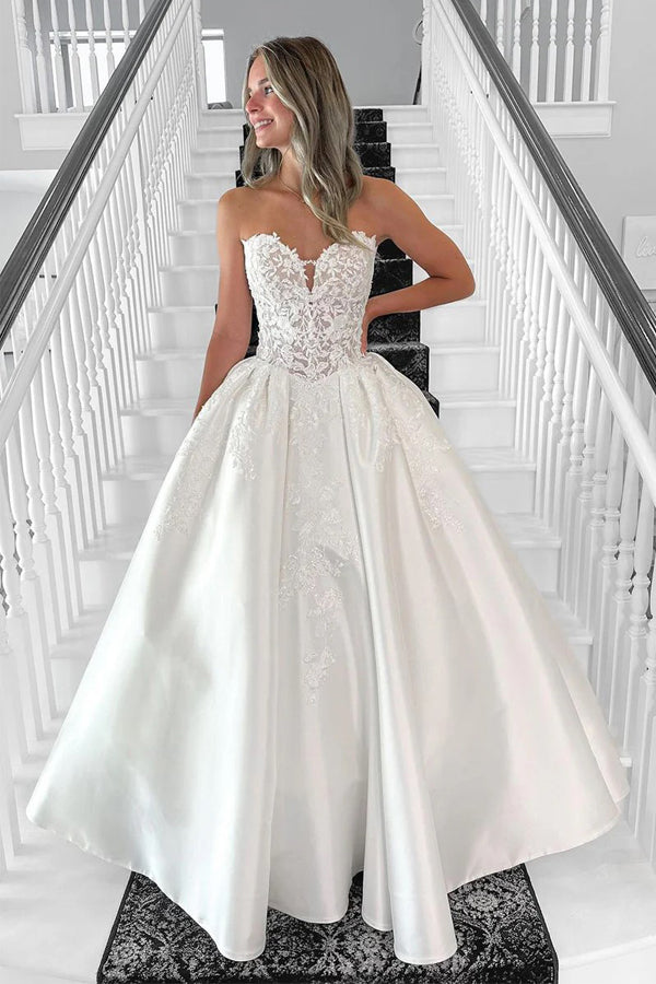 Sweetheart Vintage Long Wedding Dress with Appliques WD759-Pgmdress