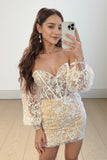 Kurzes Homecoming-Kleid aus Spitze mit herzförmigem Ausschnitt und abnehmbaren Ärmeln PD555