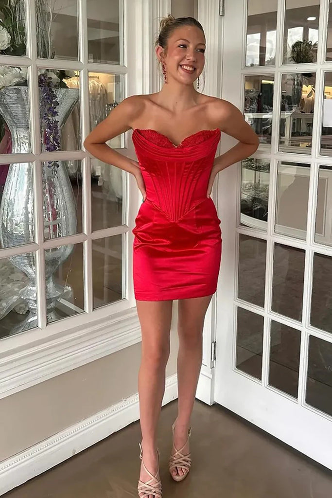 Sweetheart Strapless Bodycon Mini Orange Homecoming Dress Party Dress-Pgmdress
